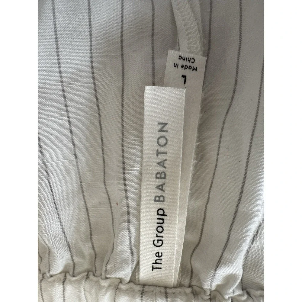 Babaton Large Linen Blend Pull On White Striped Pants Cropped Beach Coastal